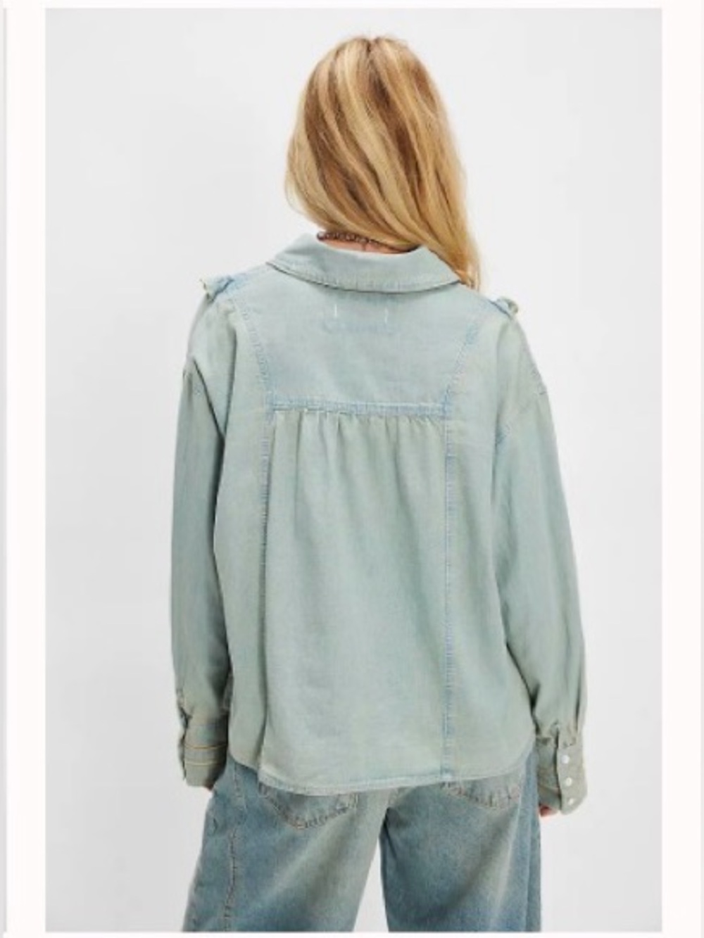 FREE PEOPLE × We The Free Tattered And Ruffled Denim Top size medium - Picture 4 of 9